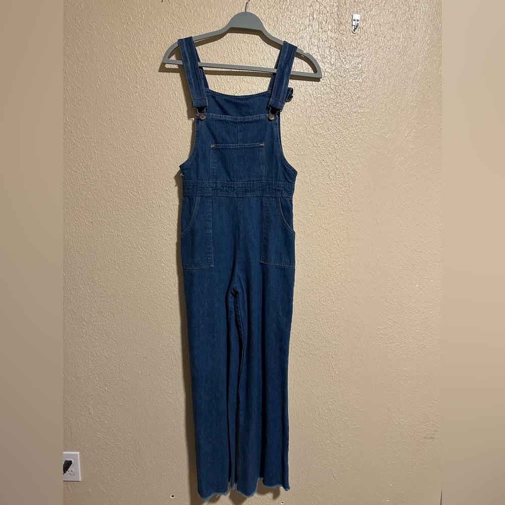 H.i.s Vintage 70s‎ Denim Wide Leg Overalls Frayed Hem Size Small